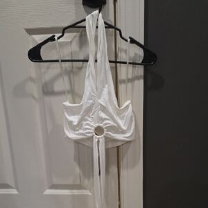 White Halter Top with Ring Detail